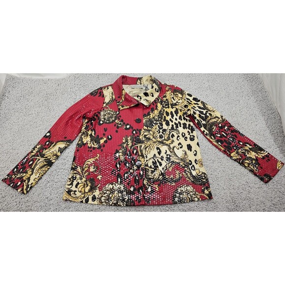 Simonton Says Womens Paillette Jacket Baroque Leopard Shiny Red Maximalist Art M - Picture 9 of 16